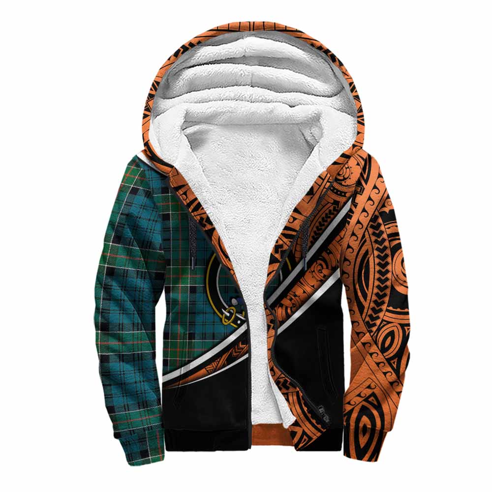 Tartan Vibes Clothing Kirkpatrick Crest Tartan Sherpa Hoodie with Maori Tattoo Style - Orange Version