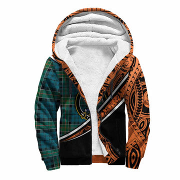 Kirkpatrick Crest Tartan Sherpa Hoodie with Polynesian Vibes Style - Orange Version