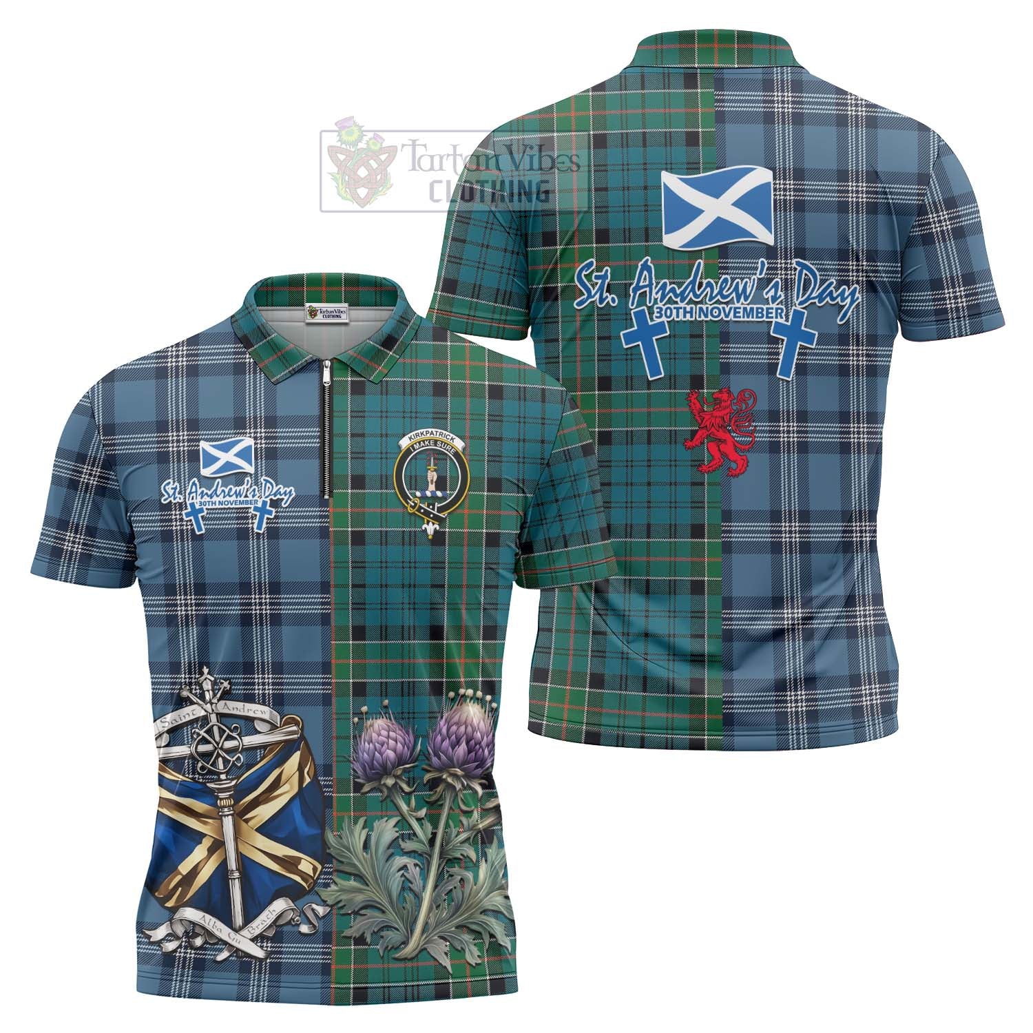 Tartan Vibes Clothing Kirkpatrick Tartan Zipper Polo Shirt Happy St. Andrew's Day Half Tartan Style