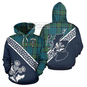 Kirkpatrick Tartan Hoodie Featuring Thistle and Scotland Map