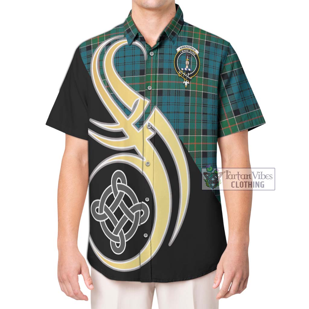 Kirkpatrick Tartan Short Sleeve Button Shirt with Family Crest and Celtic Symbol Style Kid - Tartan Vibes Clothing