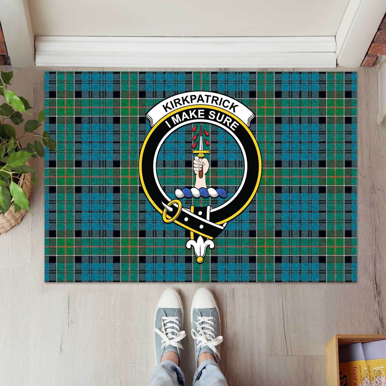 Kirkpatrick Tartan Door Mat with Family Crest - Tartanvibesclothing