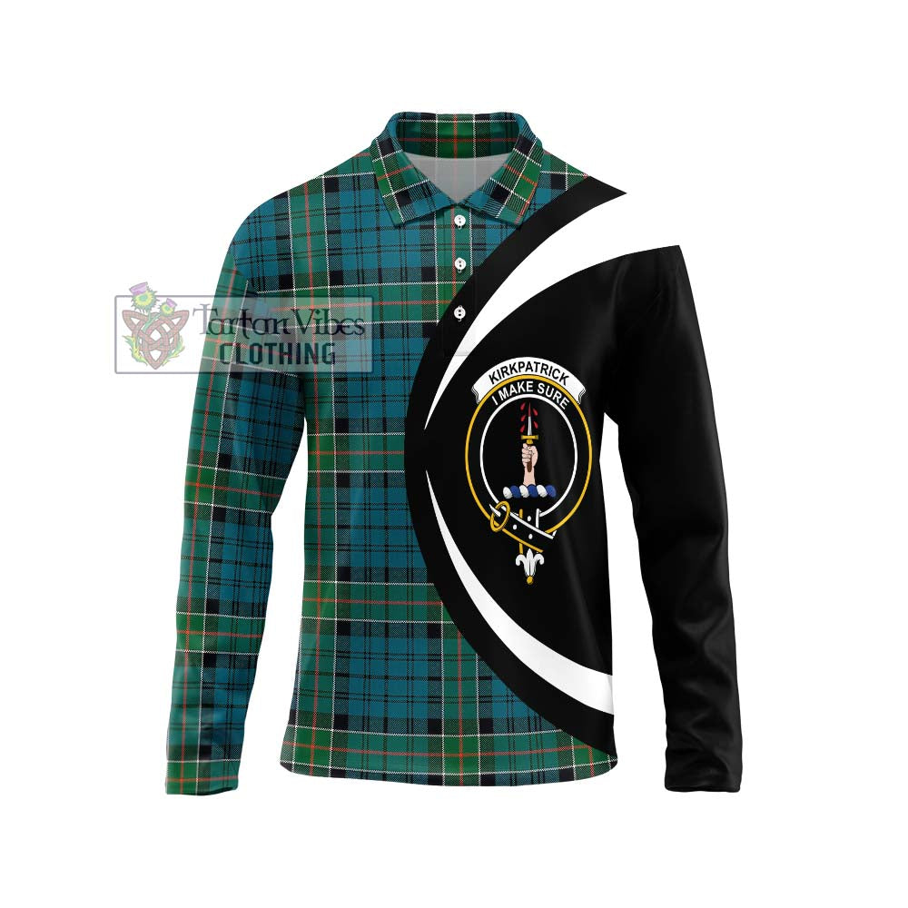 Kirkpatrick Tartan Long Sleeve Polo Shirt with Family Crest Circle Style Unisex - Tartan Vibes Clothing