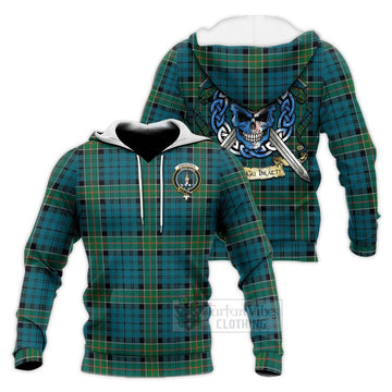 Kirkpatrick Tartan Knitted Hoodie with Family Crest Celtic Skull Style