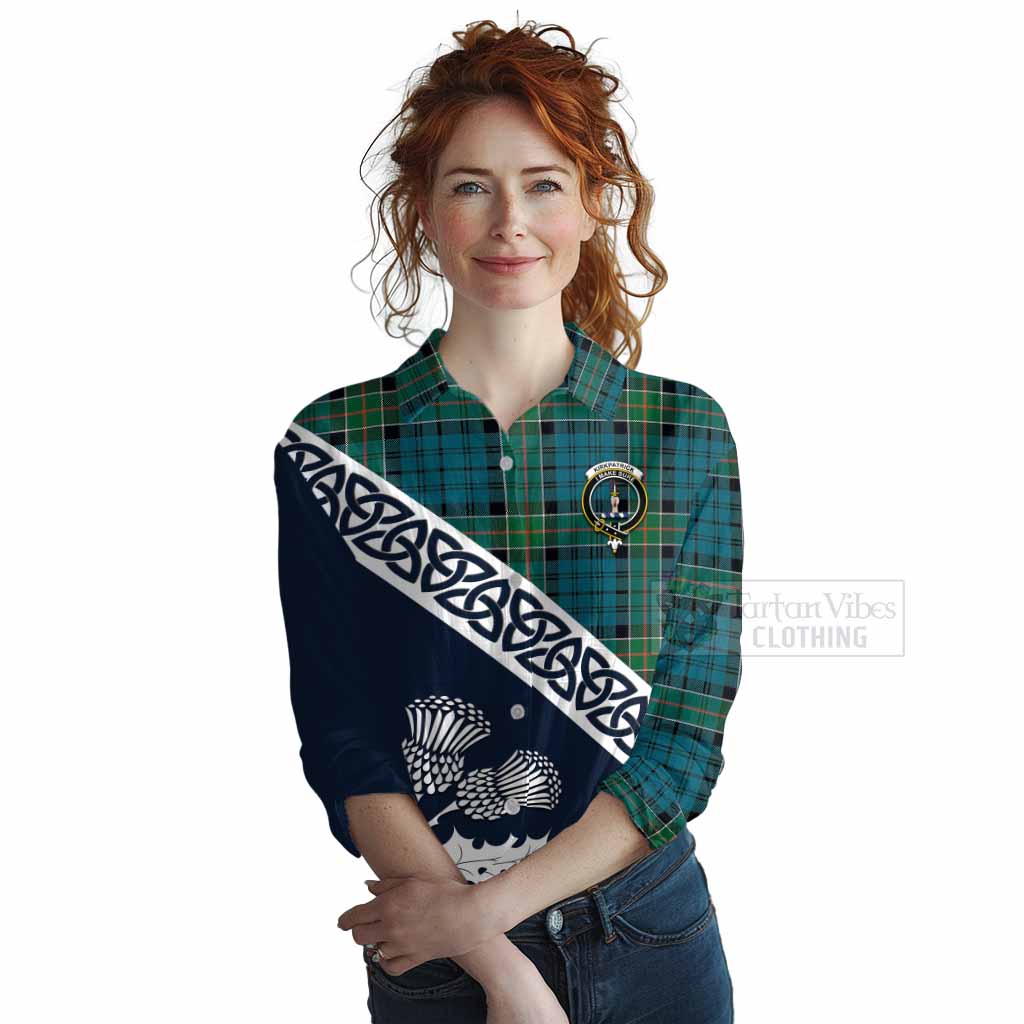 Tartan Vibes Clothing Kirkpatrick Tartan Women's Casual Shirt Featuring Thistle and Scotland Map