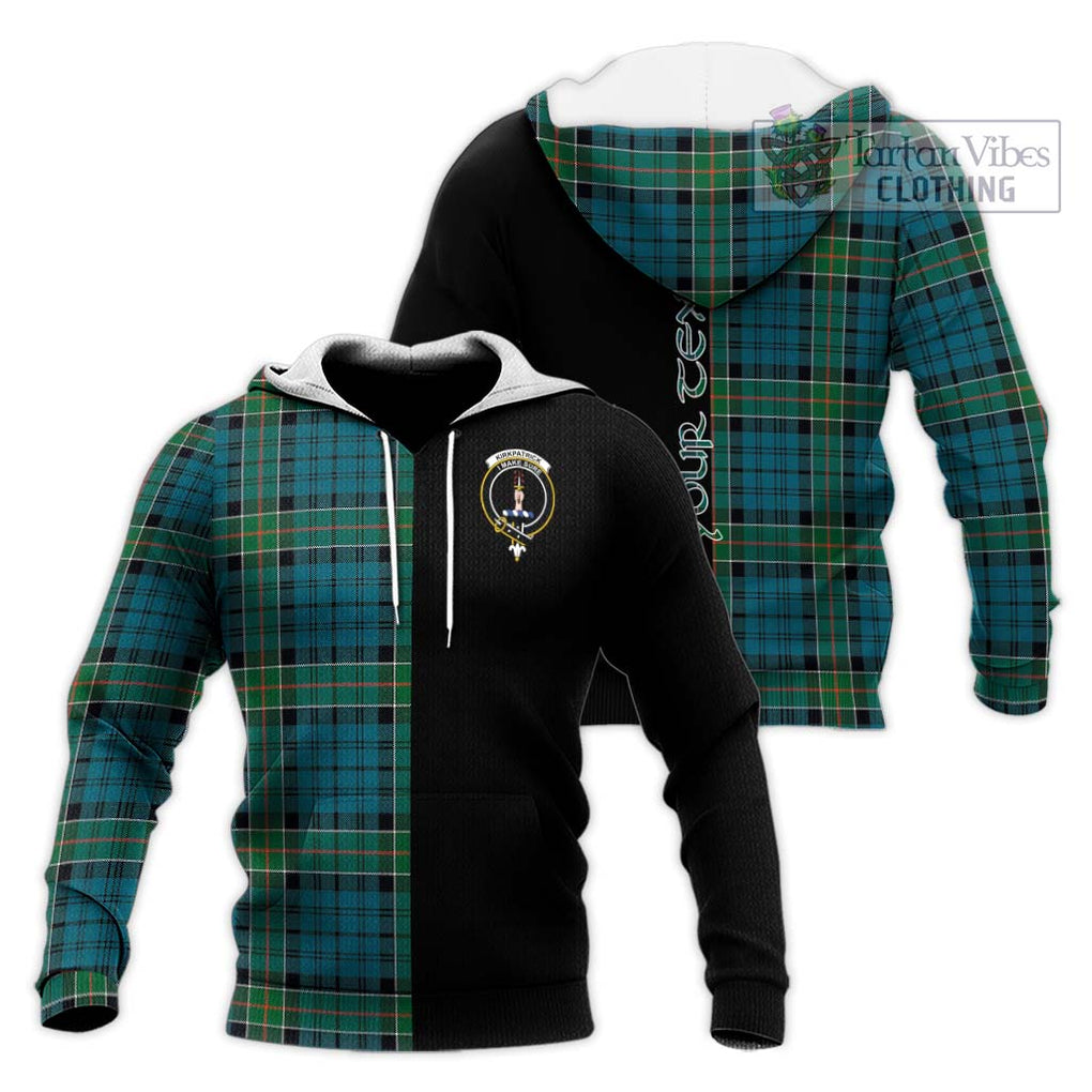 Kirkpatrick Tartan Knitted Hoodie with Family Crest and Half Of Me Style Unisex Knitted Pullover Hoodie - Tartanvibesclothing Shop