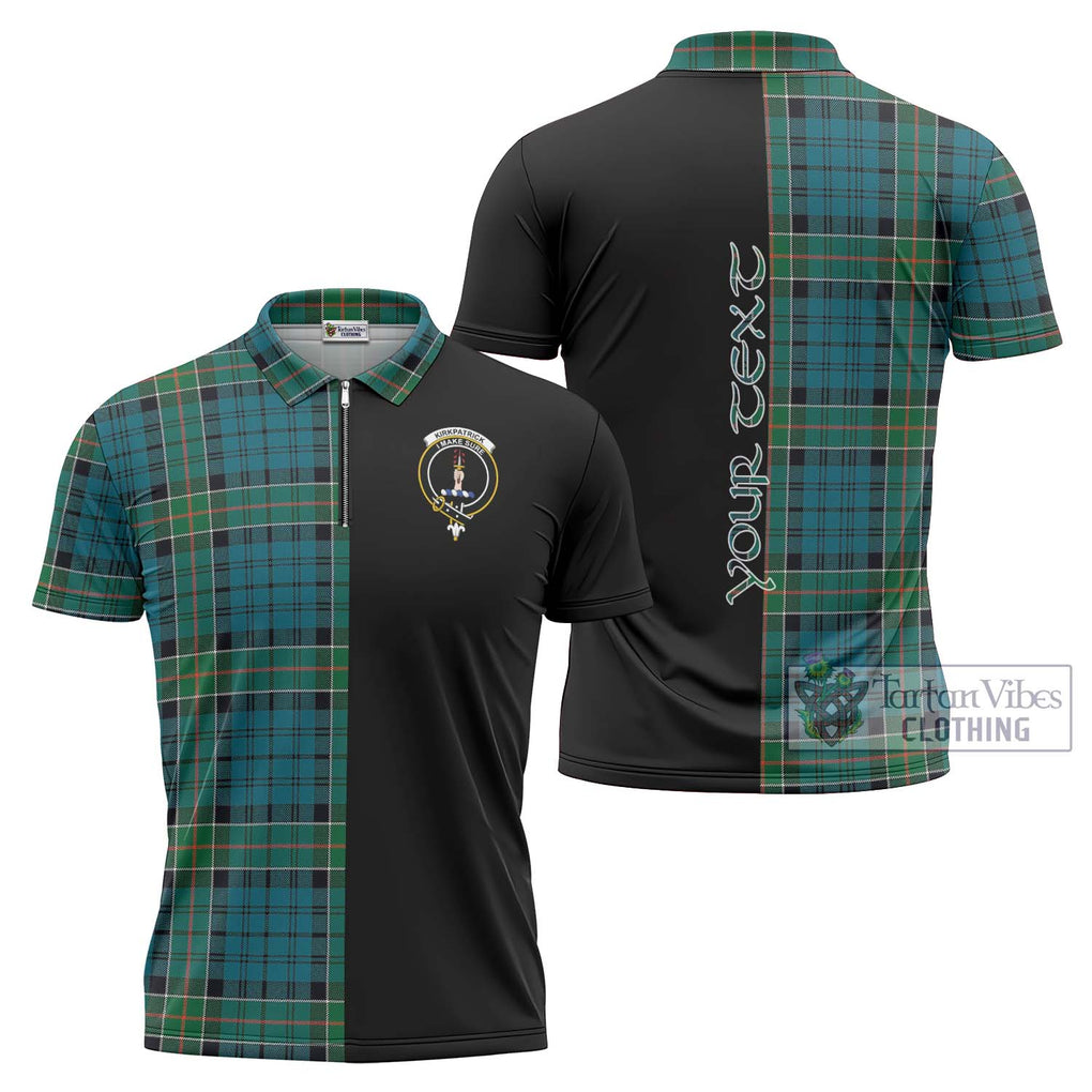 Kirkpatrick Tartan Zipper Polo Shirt with Family Crest and Half Of Me Style Unisex - Tartanvibesclothing Shop