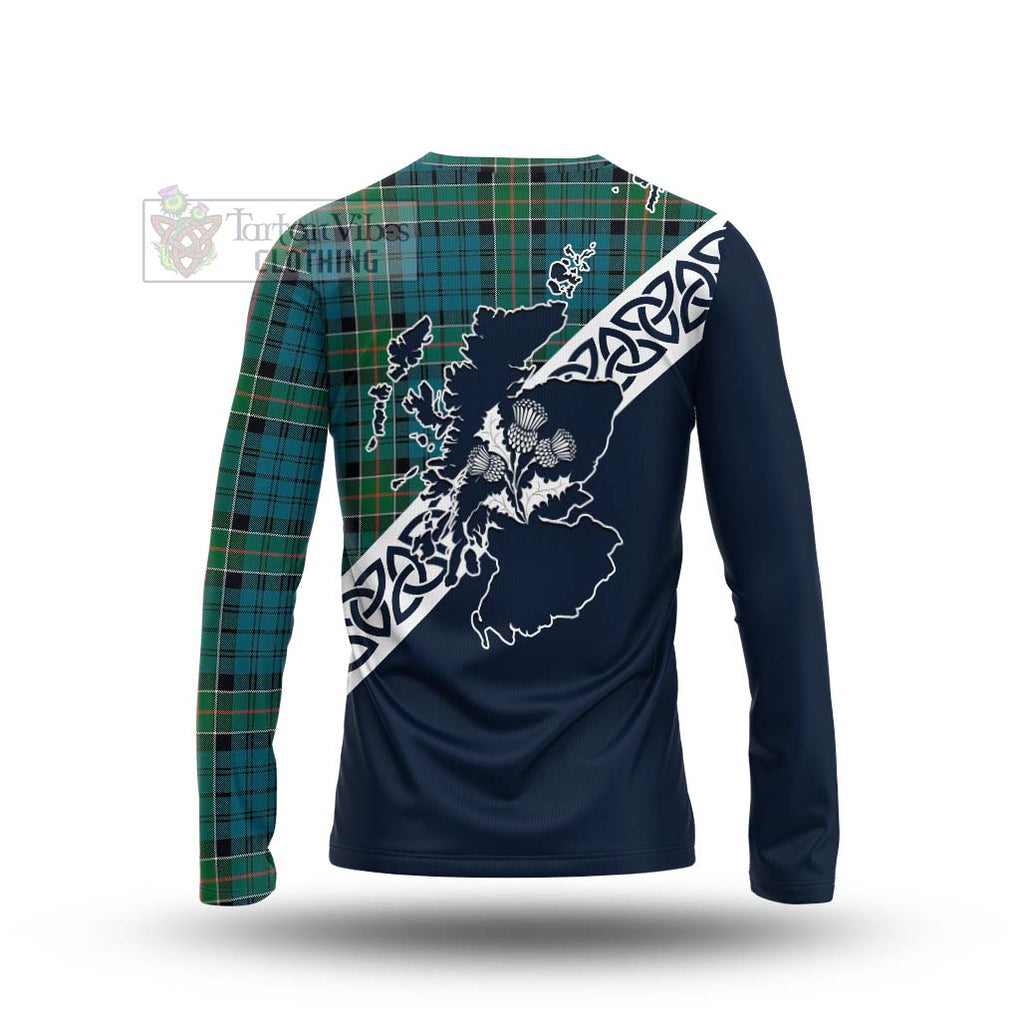 Tartan Vibes Clothing Kirkpatrick Tartan Long Sleeve T-Shirt Featuring Thistle and Scotland Map