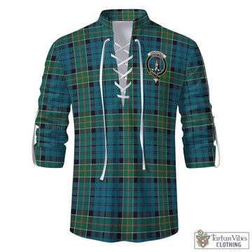 Kirkpatrick Tartan Men's Scottish Traditional Jacobite Ghillie Kilt Shirt with Family Crest