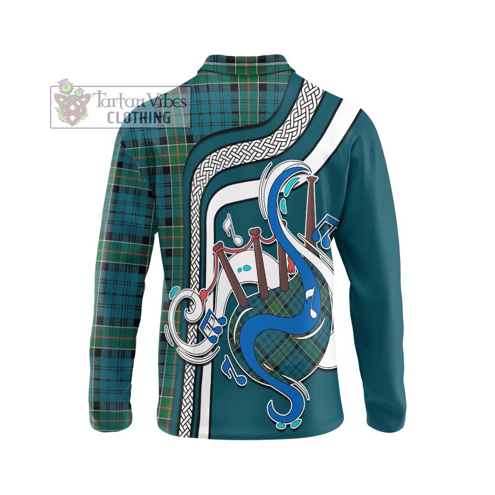 Tartan Vibes Clothing Kirkpatrick Tartan Long Sleeve Polo Shirt with Epic Bagpipe Style