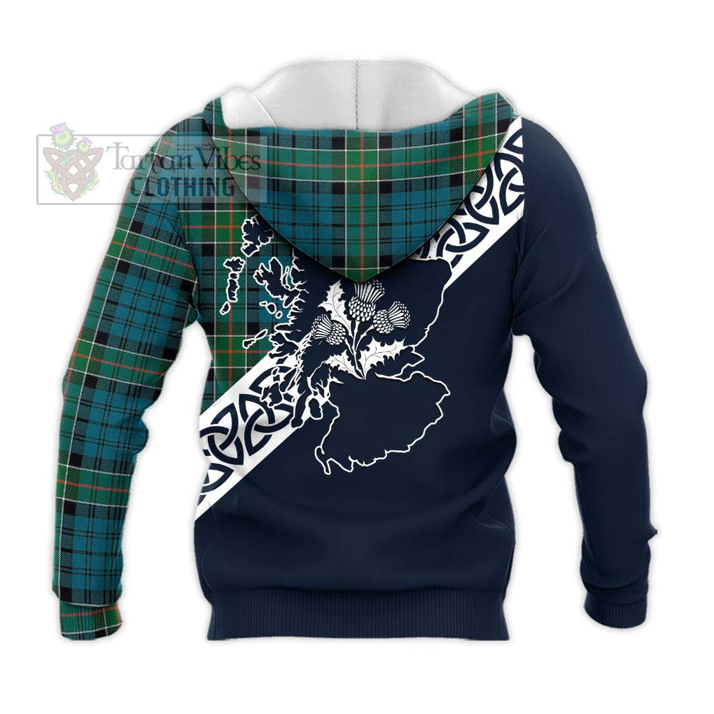 Tartan Vibes Clothing Kirkpatrick Tartan Knitted Hoodie Featuring Thistle and Scotland Map