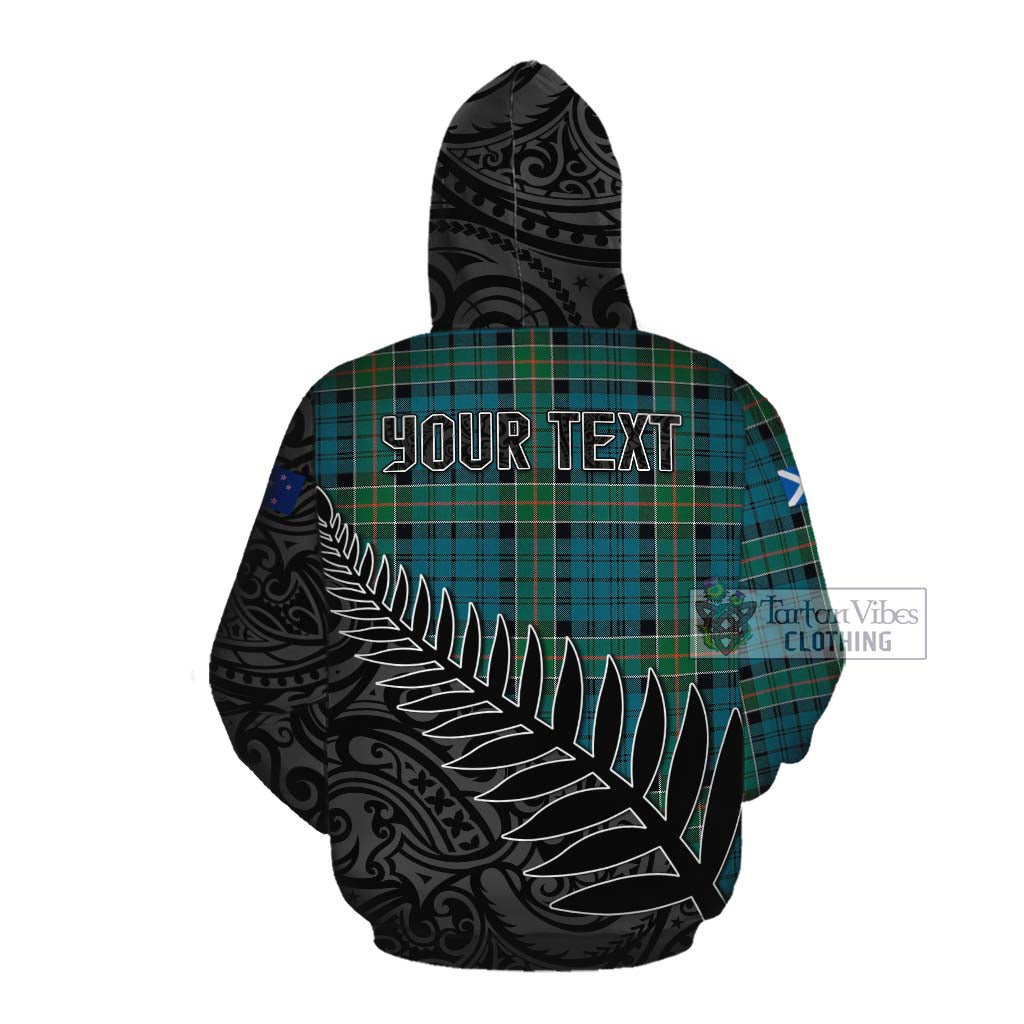 Tartan Vibes Clothing Kirkpatrick Crest Tartan Cotton Hoodie with New Zealand Silver Fern Half Style