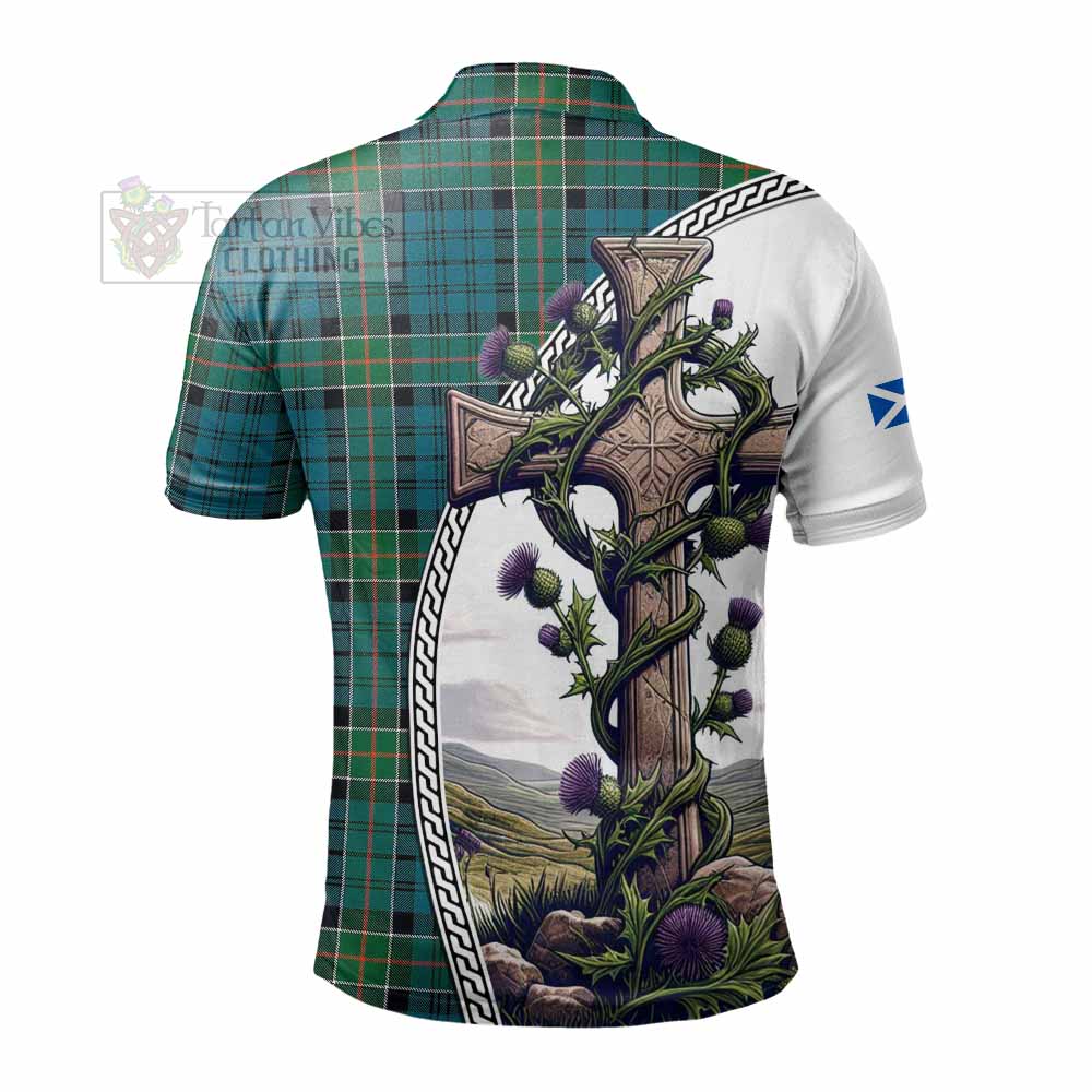 Tartan Vibes Clothing Kirkpatrick Tartan Polo Shirt with Family Crest and St. Andrew's Cross Accented by Thistle Vines