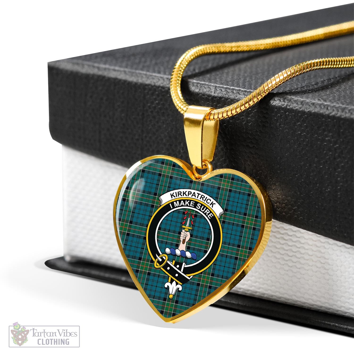 Tartan Vibes Clothing Kirkpatrick Tartan Heart Necklace with Family Crest