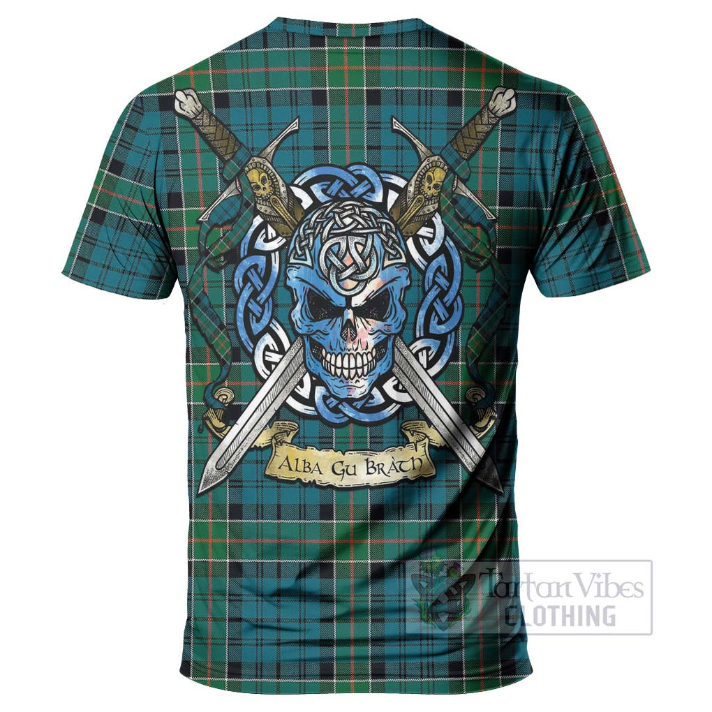 Tartan Vibes Clothing Kirkpatrick Tartan T-Shirt with Family Crest Celtic Skull Style