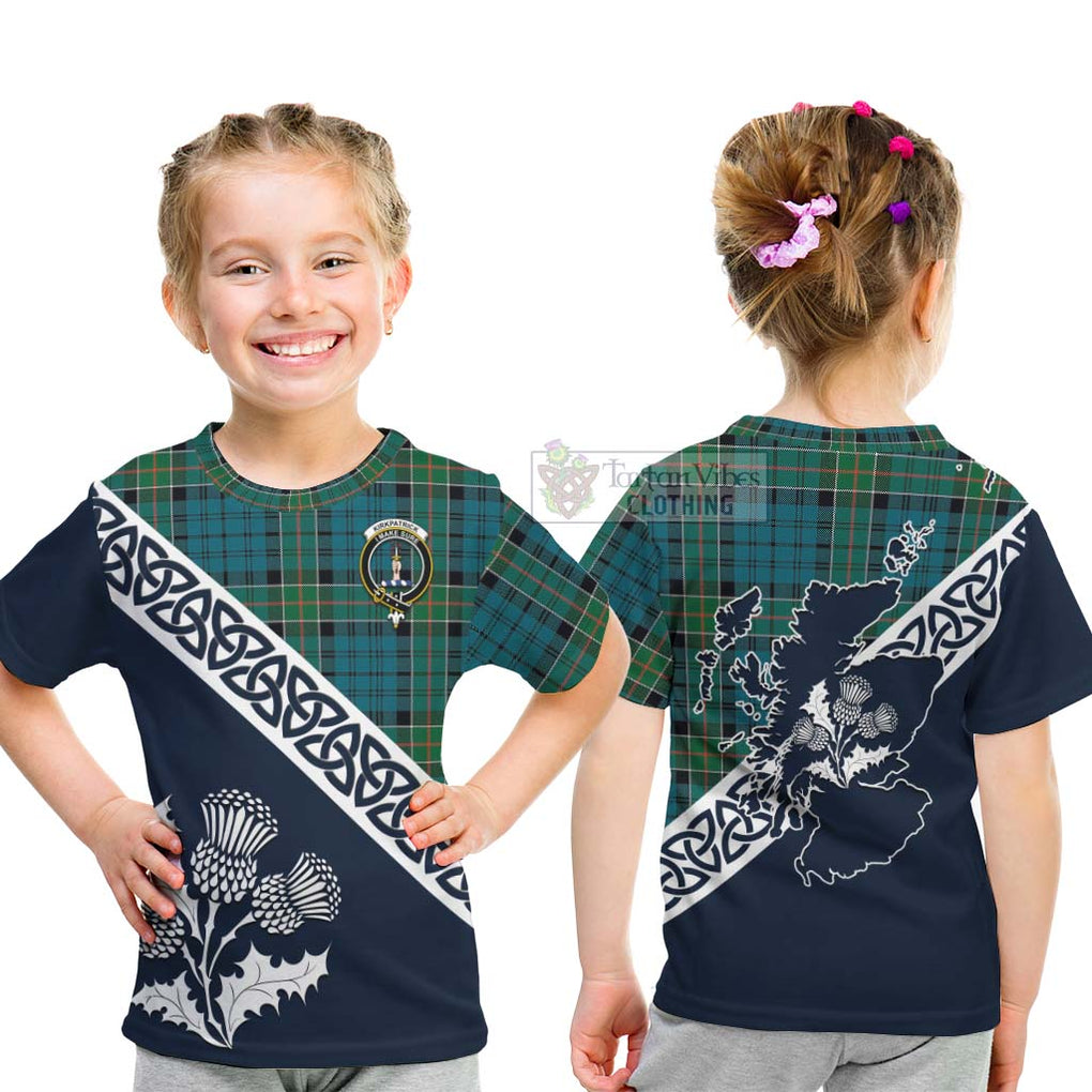 Tartan Vibes Clothing Kirkpatrick Tartan Kid T-Shirt Featuring Thistle and Scotland Map