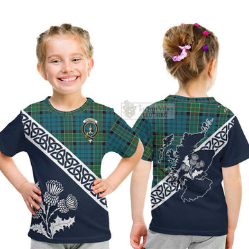 Kirkpatrick Tartan Kid T-Shirt Featuring Thistle and Scotland Map