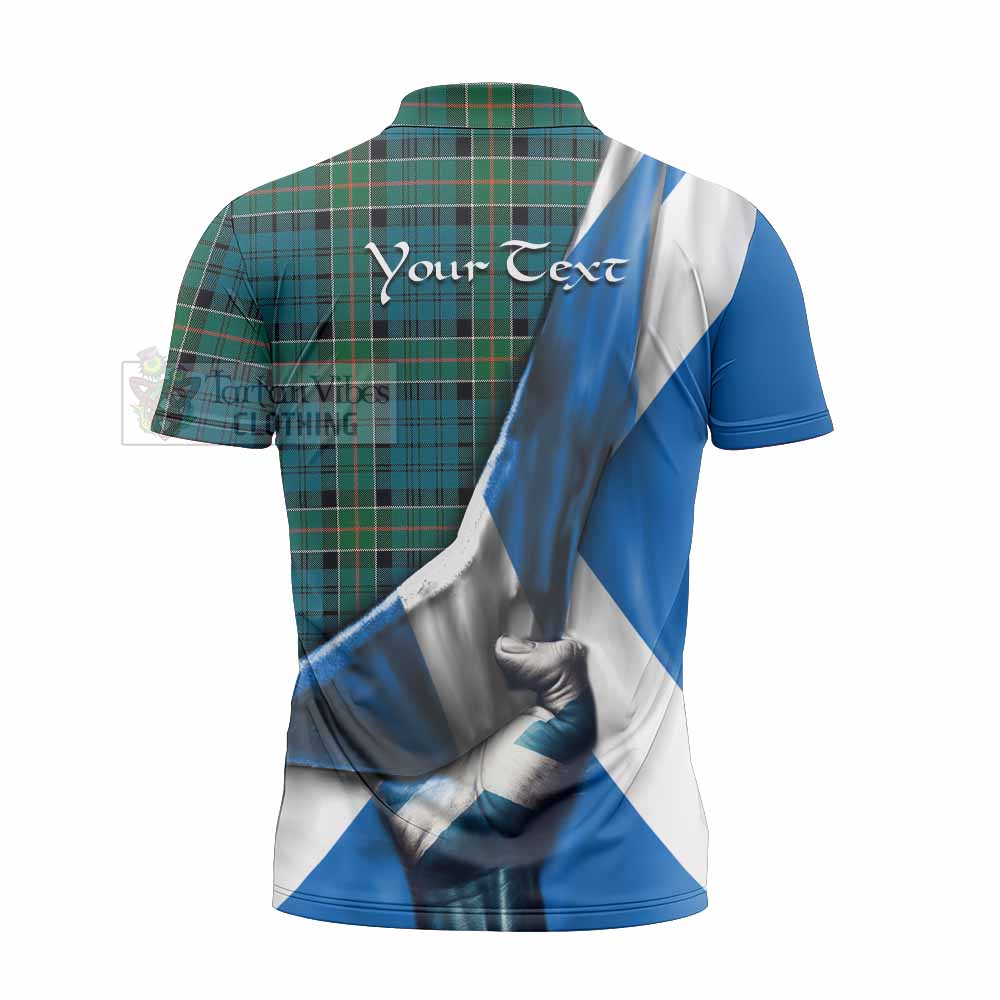 Tartan Vibes Clothing Kirkpatrick Tartan Zipper Polo Shirt with Family Crest Scotland Patriotic Style