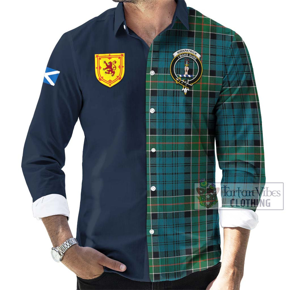 Tartan Vibes Clothing Kirkpatrick Tartan Long Sleeve Button Shirt with Scottish Lion Royal Arm Half Style