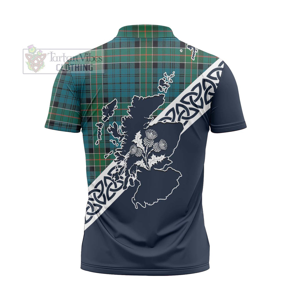 Tartan Vibes Clothing Kirkpatrick Tartan Zipper Polo Shirt Featuring Thistle and Scotland Map