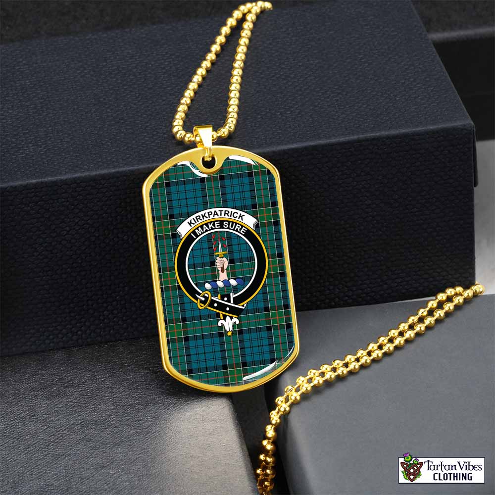 Tartan Vibes Clothing Kirkpatrick Tartan Dog Tag Necklace with Family Crest