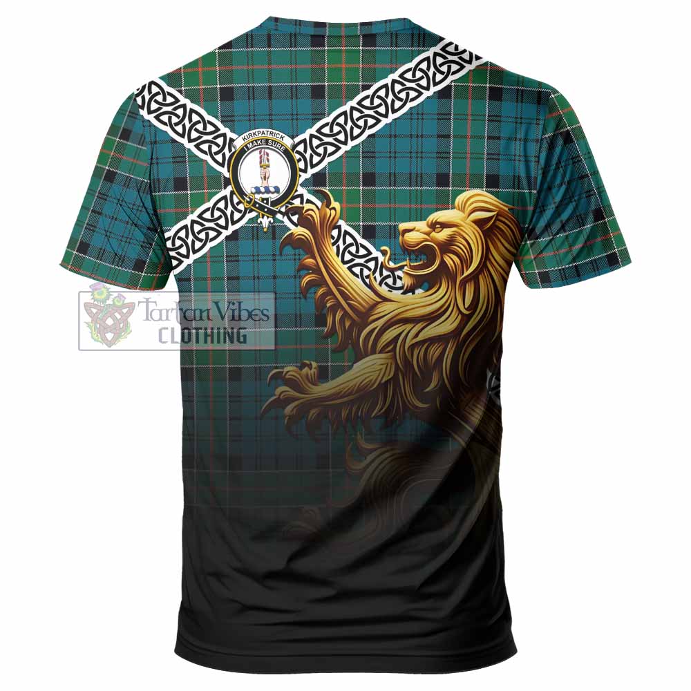 Kirkpatrick Crest Tartan T-Shirt with Golden Lion Emblem Celtic Style - Tartan Vibes Clothing