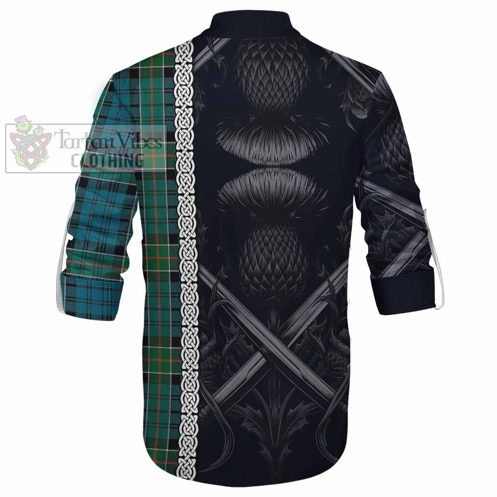 Tartan Vibes Clothing Kirkpatrick Tartan Ghillie Kilt Shirt with Family Crest Cross Sword Thistle Celtic Vibes