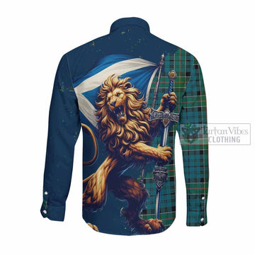 Kirkpatrick Tartan Family Crest Long Sleeve Button Shirt with Scottish Majestic Lion