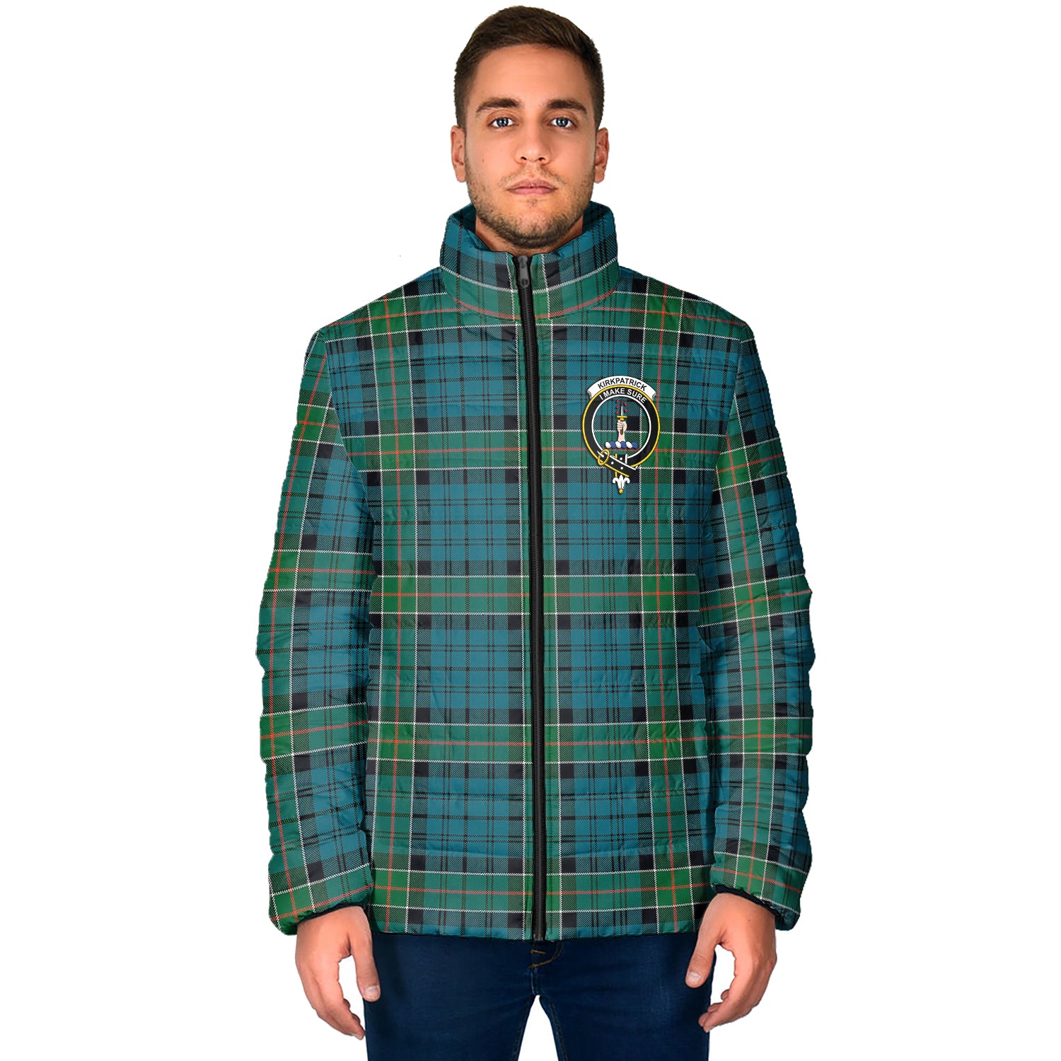 Kirkpatrick Tartan Padded Jacket with Family Crest - Tartan Vibes Clothing