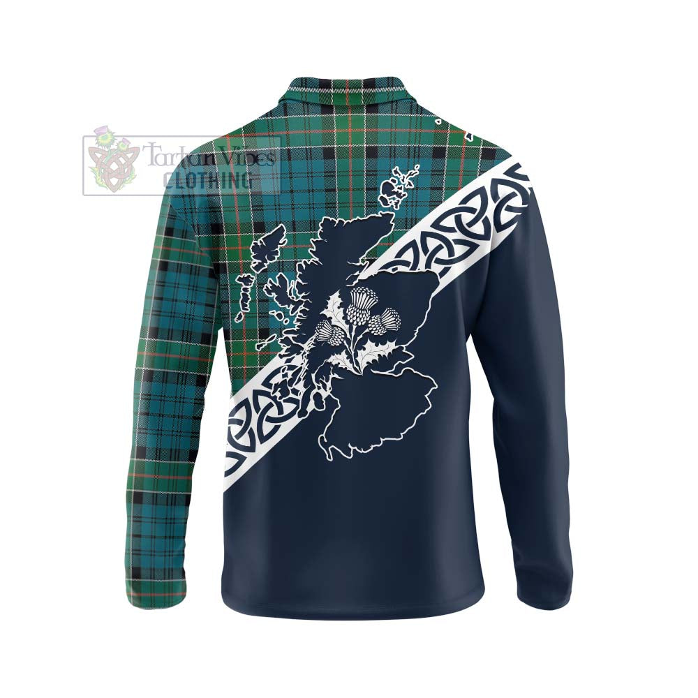 Tartan Vibes Clothing Kirkpatrick Tartan Long Sleeve Polo Shirt Featuring Thistle and Scotland Map