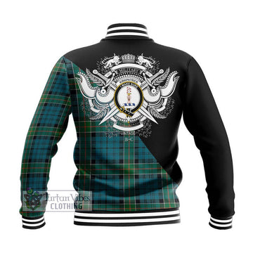 Kirkpatrick Tartan Baseball Jacket with Family Crest and Military Logo Style