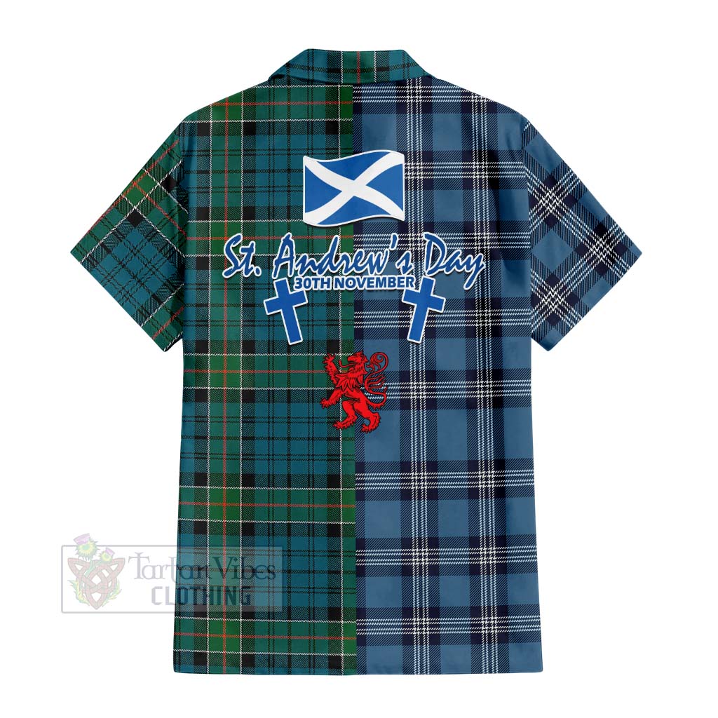 Tartan Vibes Clothing Kirkpatrick Tartan Short Sleeve Button Shirt Happy St. Andrew's Day Half Tartan Style