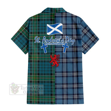 Kirkpatrick Tartan Short Sleeve Button Shirt Happy St. Andrew's Day Half Tartan Style