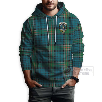 Kirkpatrick Tartan Hoodie with Family Crest and Bearded Skull Holding Bottles of Whiskey