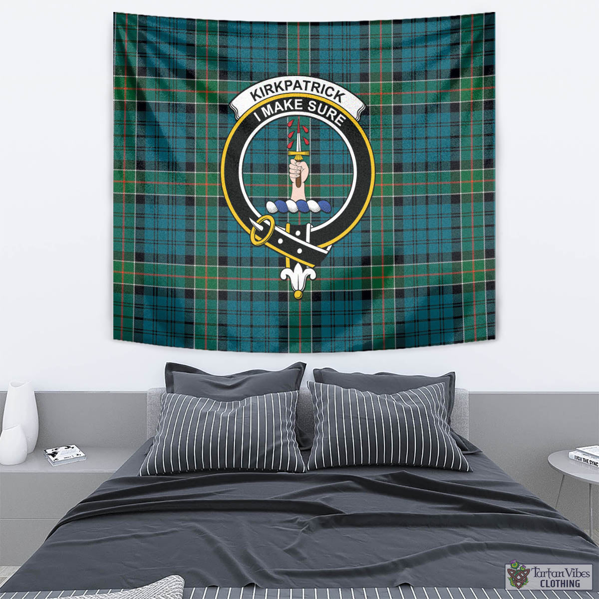 Tartan Vibes Clothing Kirkpatrick Tartan Tapestry Wall Hanging and Home Decor for Room with Family Crest