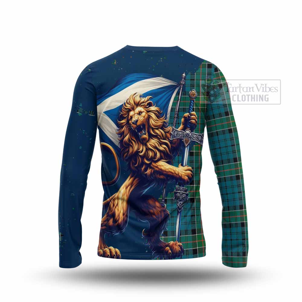 Tartan Vibes Clothing Kirkpatrick Tartan Family Crest Long Sleeve T-Shirt with Scottish Majestic Lion