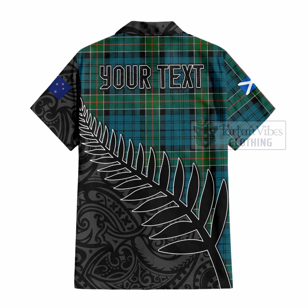 Tartan Vibes Clothing Kirkpatrick Crest Tartan Short Sleeve Button Shirt with New Zealand Silver Fern Half Style