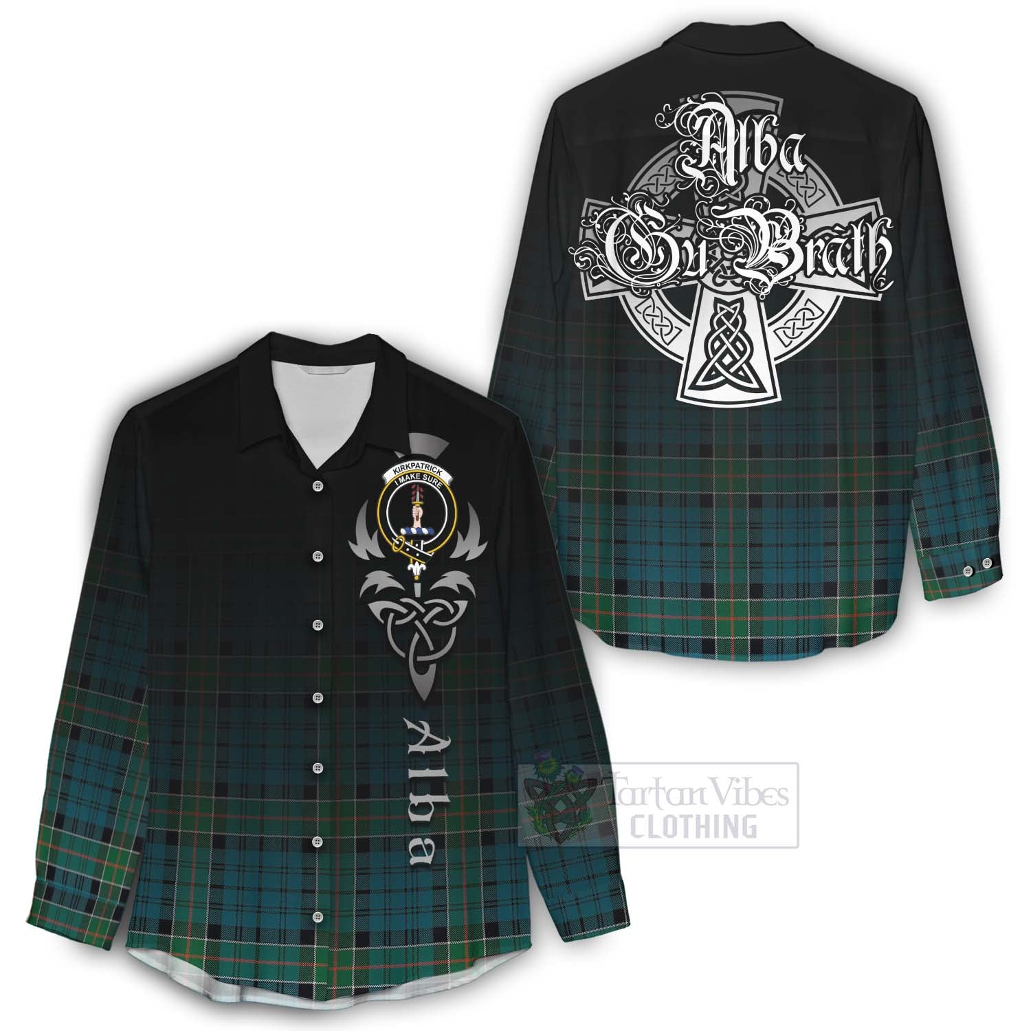 Tartan Vibes Clothing Kirkpatrick Tartan Women's Casual Shirt Featuring Alba Gu Brath Family Crest Celtic Inspired