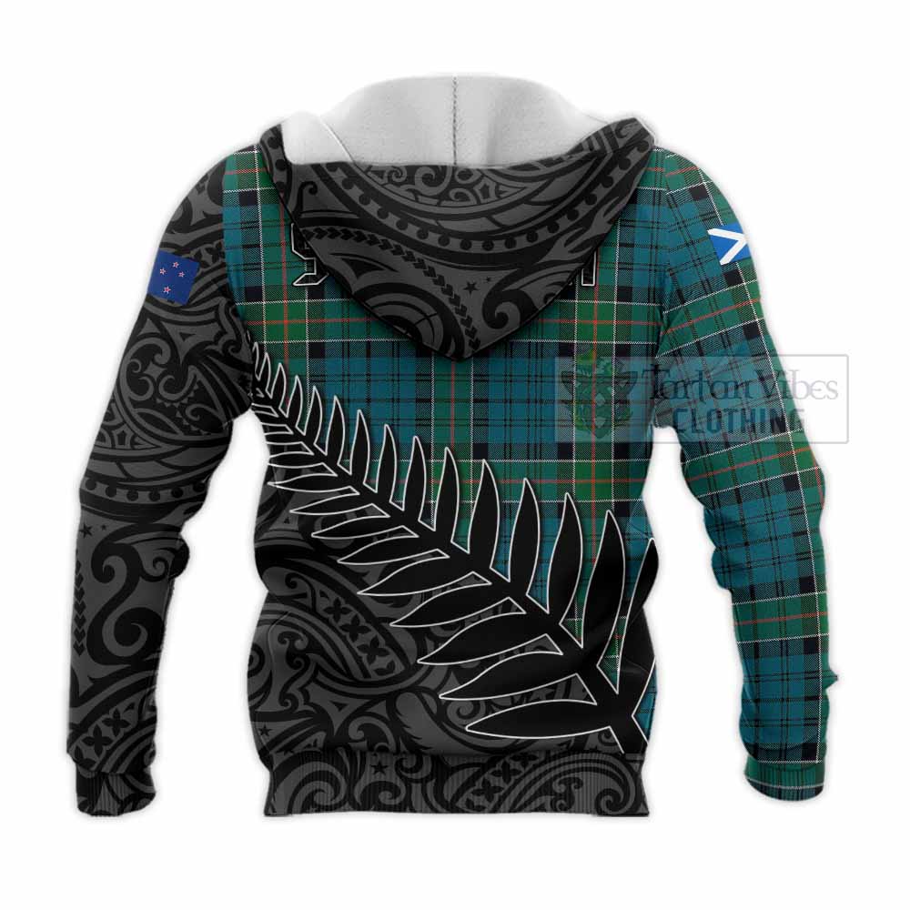 Tartan Vibes Clothing Kirkpatrick Crest Tartan Knitted Hoodie with New Zealand Silver Fern Half Style