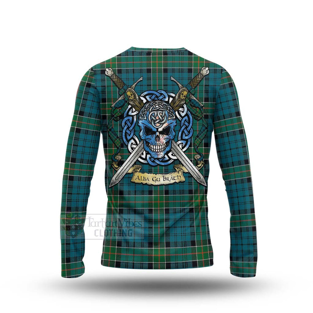 Tartan Vibes Clothing Kirkpatrick Tartan Long Sleeve T-Shirt with Family Crest Celtic Skull Style