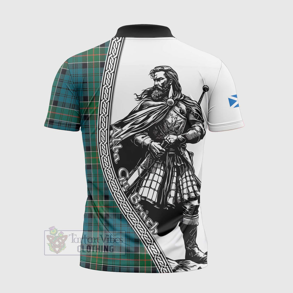 Tartan Vibes Clothing Kirkpatrick Tartan Clan Crest Zipper Polo Shirt with Highlander Warrior Celtic Style