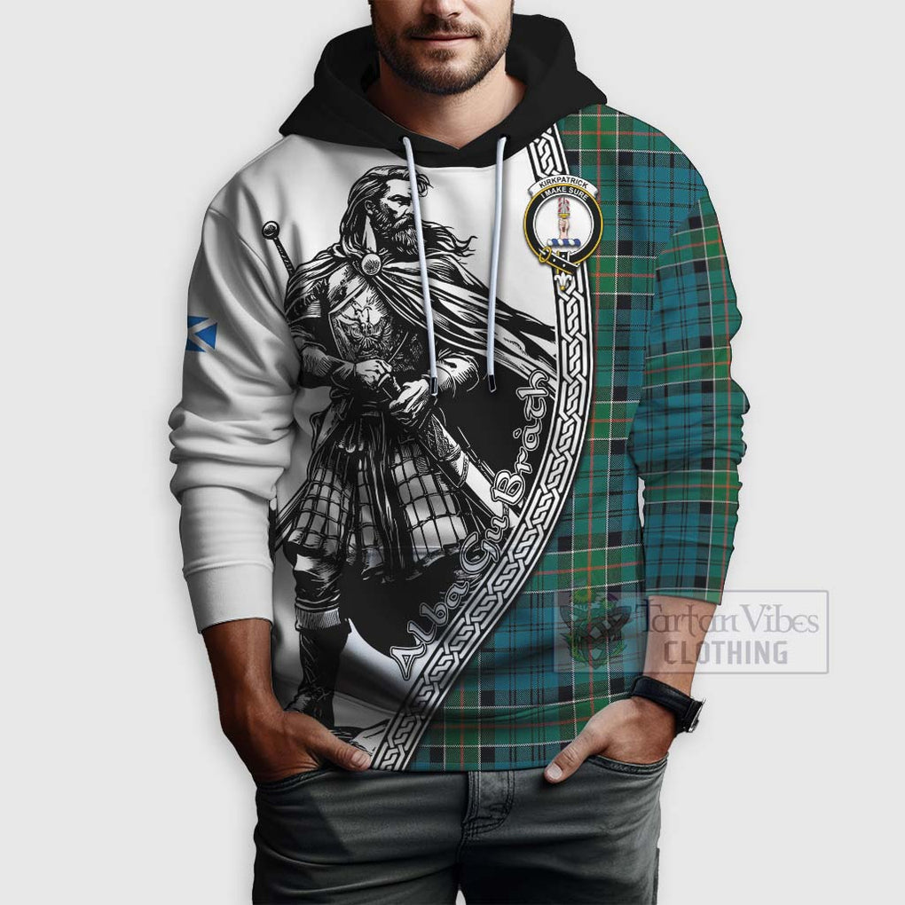 Tartan Vibes Clothing Kirkpatrick Tartan Clan Crest Hoodie with Highlander Warrior Celtic Style