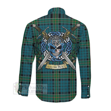 Kirkpatrick Tartan Long Sleeve Button Shirt with Family Crest Celtic Skull Style