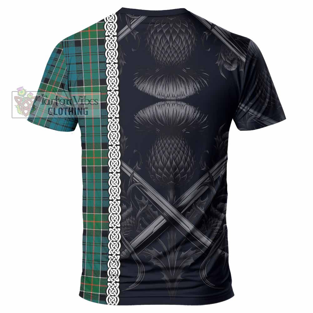 Tartan Vibes Clothing Kirkpatrick Tartan T-Shirt with Family Crest Cross Sword Thistle Celtic Vibes