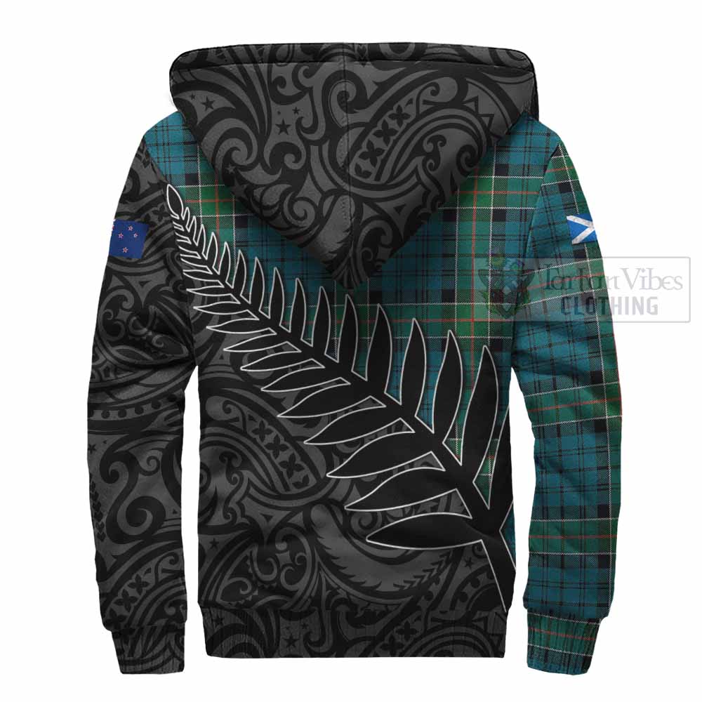 Tartan Vibes Clothing Kirkpatrick Crest Tartan Sherpa Hoodie with New Zealand Silver Fern Half Style