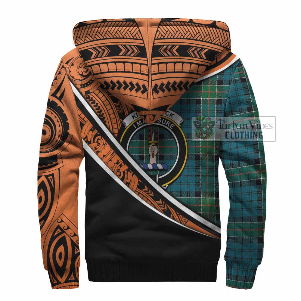 Tartan Vibes Clothing Kirkpatrick Crest Tartan Sherpa Hoodie with Maori Tattoo Style - Orange Version