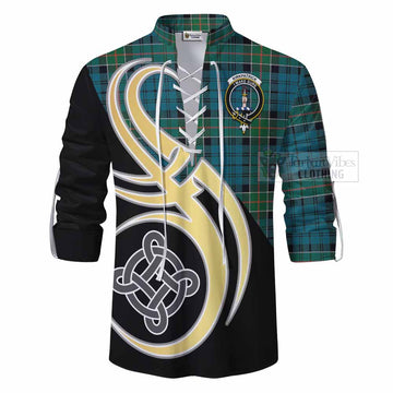 Kirkpatrick Tartan Ghillie Kilt Shirt with Family Crest and Celtic Symbol Style