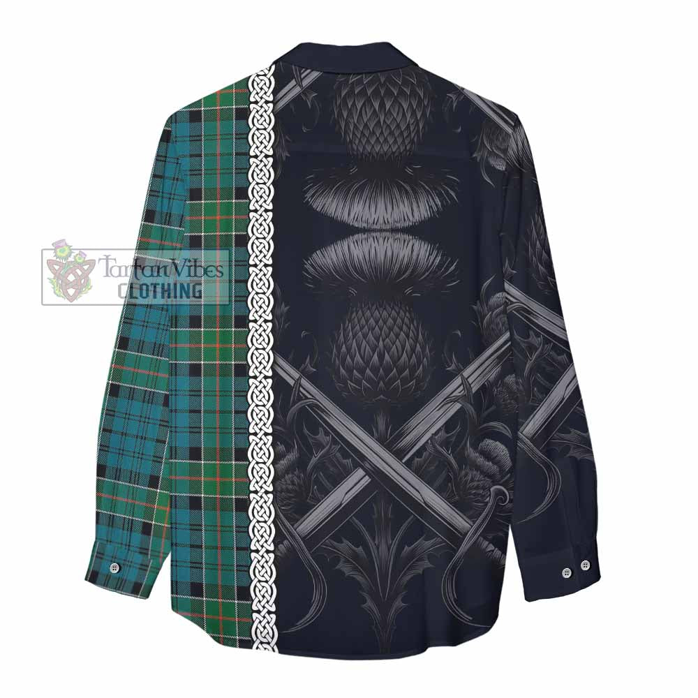 Tartan Vibes Clothing Kirkpatrick Tartan Women's Casual Shirt with Family Crest Cross Sword Thistle Celtic Vibes