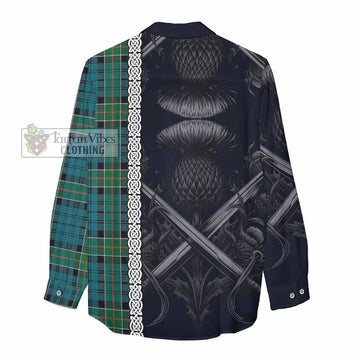 Kirkpatrick Tartan Women's Casual Shirt with Family Crest Cross Sword Thistle Celtic Vibes