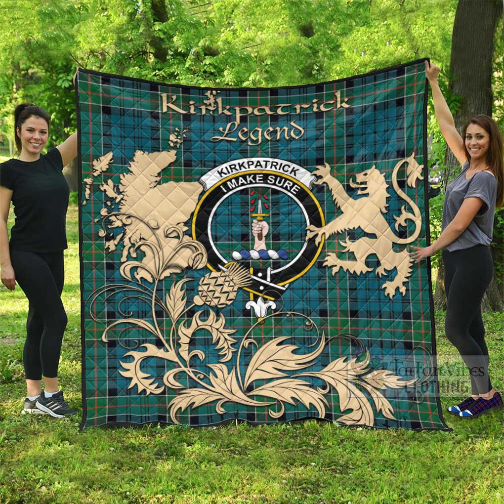 Tartan Vibes Clothing Kirkpatrick Tartan Quilt with Family Crest and Scottish Symbol Style